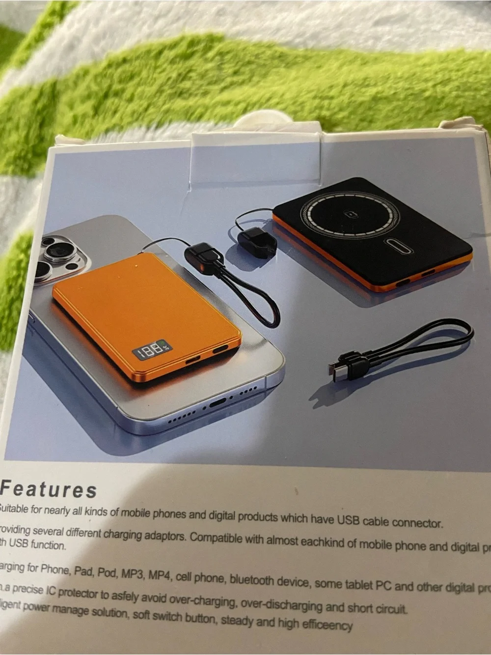 10000mAh Qi2 Magnetic Wireless Power Bank 120W USB-C/USB-A Orange/Black